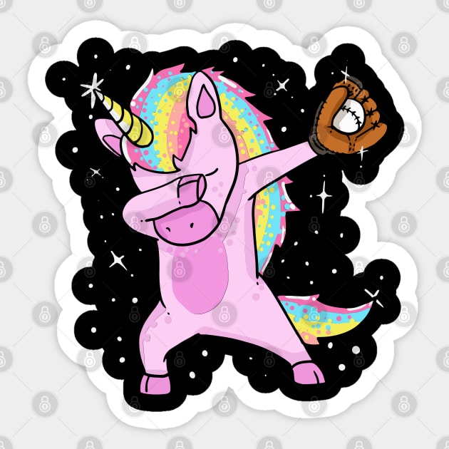 Dabbing Unicorn Catching a Baseball - Softball Humorous Dab Gift Shirt Sticker by Shirtbubble